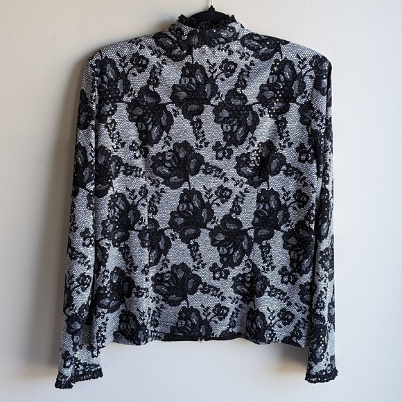 Vintage Joseph Ribkoff zipup jacket black floral jersey knit structure sz 14 - Picture 2 of 7